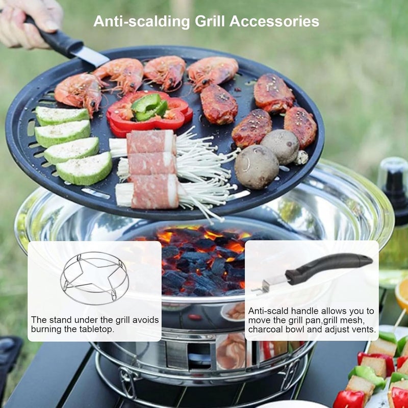 PHOJEWI Korean BBQ Grill Charcoal, Small Charcoal Grill 13.7 Inches Portable Grill Stainless Steel Barbecue Grill Tabletop kbbq grill Outdoor Indoor Camping - Image 5